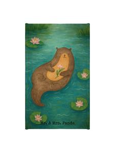 Mr. & Mrs. Panda Полотенце с изображением выдры и водяной лилии, без надписи, белого цвета