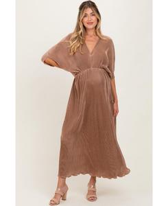 Платье-макси для беременных из бордового плиссированного атласа с рукавами летучая мышь Pinkblush, Mocha