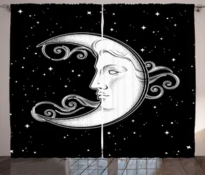 Штора ABAKUHAUS Лунные лучи в деревенском стиле, полумесяц в античном стиле, присборенная тесьма для спальни с петлями и крючками, 280 x 225 см, цвет: антрацитовый серый и белый Abakuhaus