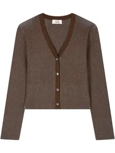 Кардиган в рубчик с V-образным вырезом Studio Tomboy, коричневый