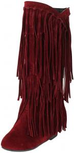 Женские вестерн-сапоги ZDLJYL с бахромой, скрытые высокие сапоги до колена, с круглым носком, платформой, кисточками, низким каблуком, ковбойские сапоги, Wine