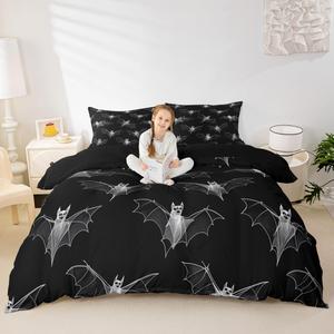 Erosebridal Комплект постельного белья Halloween Bat с готическими летучими мышами в тематике Хэллоуина, White Grey Black