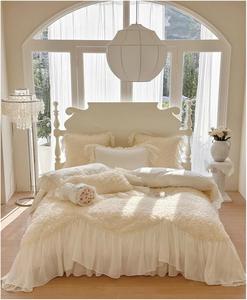 IBDRYKK Комплект постельного белья с трехмерными розами, кружевными рюшами и пэчворком из египетского хлопка 1200TC бежевого цвета Beige