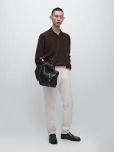 Вязаный хлопковый свитер-поло Massimo Dutti, brown marl