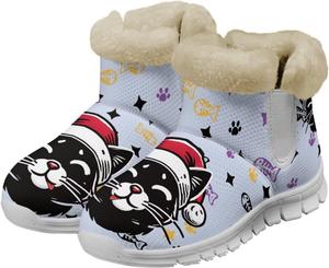 Женские слипоны на меху до щиколотки, зимние теплые и мягкие ботинки для прогулок, противоскользящие легкие беговые уличные ботинки, размер США 6-12 Fuxowvby, Christmas Cat
