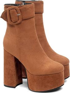 Женские ботильоны LEHOOR на платформе, высокий каблук, молния, с анималистичным принтом, челси, круглый носок, ремешок с пряжкой, замшевая матовая кожа, ботинки в стиле милитари, элегантные, для офиса, свадьбы и вечеринок, размер 4-13 US, Suede Brown