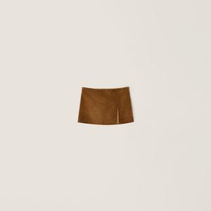 Мини-юбка из вощеной замши MIU MIU, табак