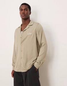 Рубашка-бомбер Coord Regular с вышивкой на груди в камне Asos Design, серо-бежевый