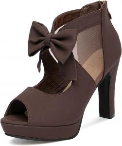 Женские босоножки на платформе и высоком каблуке GATUXUS с открытым носком и бантиками, Coffee