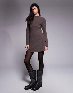 Супермягкое мини-платье шоколадного цвета с рукавами-ангелочками и декоративными швами от ASOS DESIGN