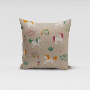 КРАСИВАЯ ЖИЗНЬ. Чехол на подушку единороги радуга натуральный красочный размер 70х70см (ВхШ) 70х70см (ВхШ) размер Schöner-Leben