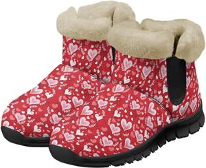 Рождественские зимние ботинки для женщин, слипоны, легкие с пушистой отделкой, удобные повседневные ботильоны для улицы Chririnla, Valentines Day Pink Love