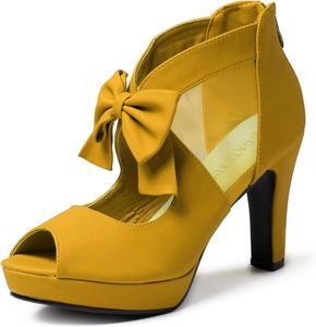 Женские босоножки на платформе и высоком каблуке GATUXUS с открытым носком и бантиками, Yellow