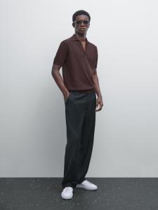 Трикотажная рубашка-поло с V-образным вырезом Massimo Dutti, бургундия