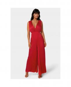 Женский атласный комбинезон Bare с глубоким V-образным вырезом и плиссировкой Bebe, Red