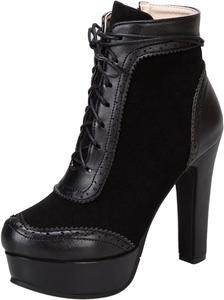 Женские ботильоны с шнуровкой на блочном каблуке, байкерские, с круглым носком Renessmi, Black 4