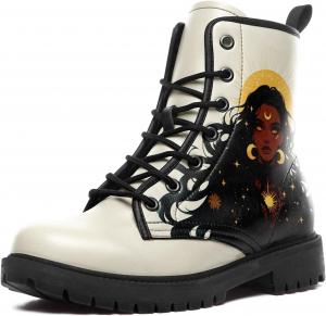 Женские ботильоны Sun and Moon Fashion, мужские платформенные кожаные ботинки с шнуровкой, подарочные зимние и осенние платьевые ботинки AWSOLE, White/Black/Brown