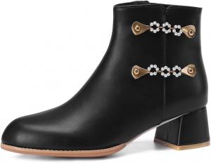 Женские модные нарядные ботильоны с круглым носком, металлической молнией, массивным низким каблуком, элегантные короткие ботинки JOEUSTY, Black