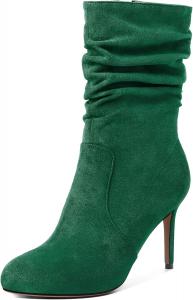 Женские ботильоны Soireelady с высоким каблуком, свободным верхом, круглым носком и шпилькой, молния сбоку, средней высоты, удобные нарядные ботинки на каблуке 3,5 дюйма, Suede Green