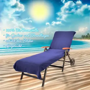 Полотенце KiNZLER Чехол для шезлонга из махровой ткани, 100% хлопок Полотенце для лежака, однотонные цвета, мягкое и пушистое, также доступно в наборе из 2 штук Kinzler, синий