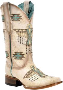 Женские белые сапоги Corral ручной работы в западном стиле, Ковбойские сапоги с квадратным носком и вышивкой орла Corral Boots