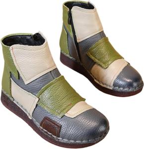 Женские короткие ботинки на платформе с отделкой пэчворк из натуральной кожи, с боковой молнией, легкие, мягкие, с круглым носком, для повседневной носки, прогулок и шопинга Netehadi, Blue