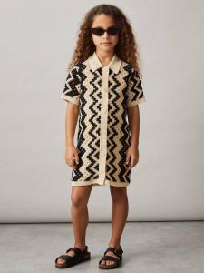 Детское платье Natalie из хлопковой смеси с узором и кружевом Reiss, Ecru