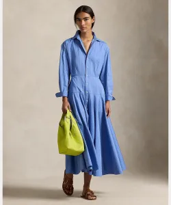 Платье-рубашка в полоску из хлопка Polo Ralph Lauren, цвет 400 Blue
