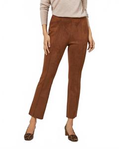 Faye укороченные брюки со швами в цвете коньяк, эластичный веганский замш Ann Mashburn, Cognac Stretch Vegan Suede