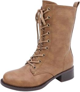 Женские ботильоны с шнуровкой среднего голенища в стиле милитари и для верховой езды BAMBOO, Taupe