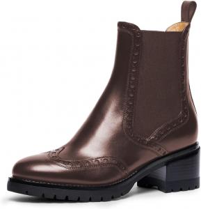 Женские ботинки FOWT с круглым носком и крылышками, эластичные челси, на низком устойчивом каблуке, удобные модные ежедневные ботильоны, размеры 4-16 США, Saddle Brown