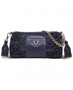 Джинсовая сумка-бочка с заклепками и застежкой-молнией True Religion, Dark denim