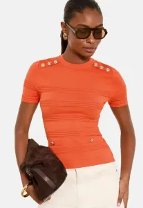 Футболка с короткими рукавами и принтом, на пуговицах, с круглым вырезом и принтом. Lipsy, Orange