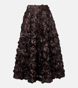 Юбка миди из сетки с цветочной аппликацией Rotate, Rumba Red