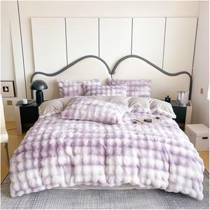 YIZUFU Комплект постельного белья зимний утепленный с градиентом розовый серый фиолетовый из искусственного меха Lilac