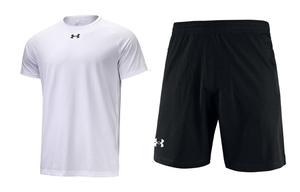 Повседневный спортивный мужской комплект: белая футболка и черные шорты Under Armour, черный