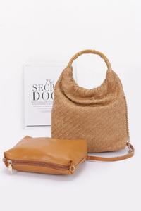 Женская сумка с бамбуковой ручкой из искусственной соломки FASHNZFAB, коричневый