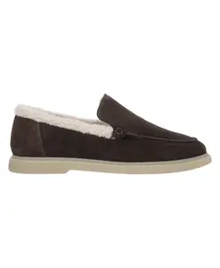 Зимние велюровые лоферы с художественным оформлением Estro, коричневый