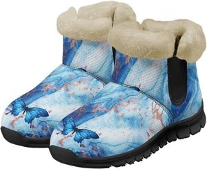 Зимние сапоги для женщин, теплые легкие пушистые ботинки, удобные для надевания, ботильоны для ходьбы, обувь для дома и улицы Chririnla, Blue Marble Butterfly