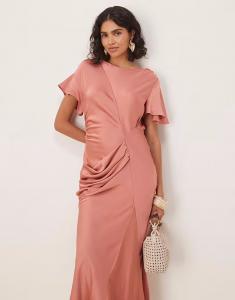 Платье макси с рукавами-крылышками из атласа ASOS DESIGN в темно-розовом цвете