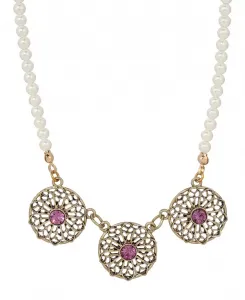 Ожерелье из искусственного жемчуга с филигранным цветком и фиолетовыми кристаллами 2028, purple