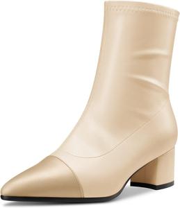 Ботильоны Castamere с массивным каблуком средней высоты, заостренным носком и закрытым мысом, короткие с молнией, для вечеринок, базовая классика, каблук 2,0 дюйма, Beige