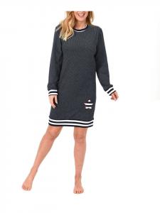 NORMANN Ночная рубашка из махровой ткани, с длинными рукавами, манжетами, в горошек, темно-синего цвета