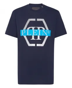 Футболка с круглым вырезом и полипропиленовой лентой. Philipp Plein, синий