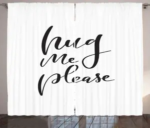 Штора ABAKUHAUS Rustic Embrace с надписью кистью Обними меня, пожалуйста, универсальная тесьма для гостиной с петлями и крючками, 280 x 225 см, цвет: угольно-серый и белый Abakuhaus