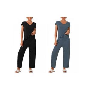 2 комплекта женской пижамы и домашней одежды с коротким рукавом из модала и длинными брюками Inspire Chic, Black Deep Blue