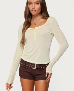 Женская прозрачная футболка-поло Ria с длинными рукавами Edikted, Yellow