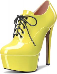 Женские ботильоны HEUIVZAR с коротким голенищем, высокой шпилькой, закрытым носком, лакированные, на шнуровке, каблук 15 см, Yellow
