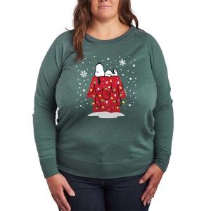 Футболка большого размера с длинными рукавами из французского трикотажа с принтом «Peanuts» и принтом «Snoopy Joy» Licensed Character, зеленый