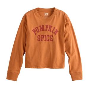 Детская футболка с длинным рукавом и принтом, размеры 6-20, regular и plus So, Pumpkin Spice Orange